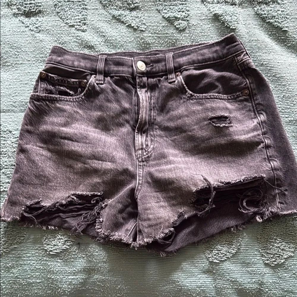 American Eagle Outfitters Black Faded Distressed Stretch Jean Shorts Size 4